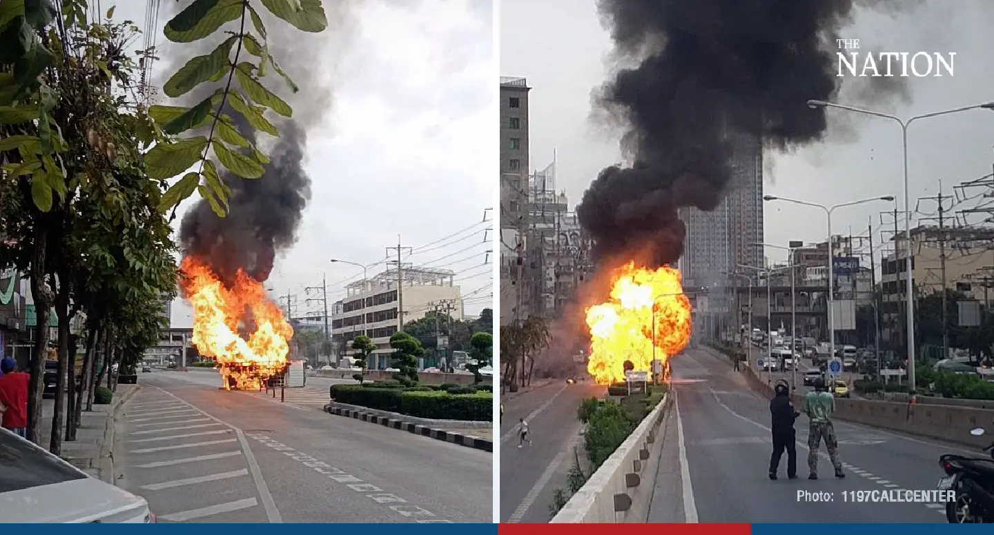 Two injured as truck with cooking gas erupts in flames on Bangkok road