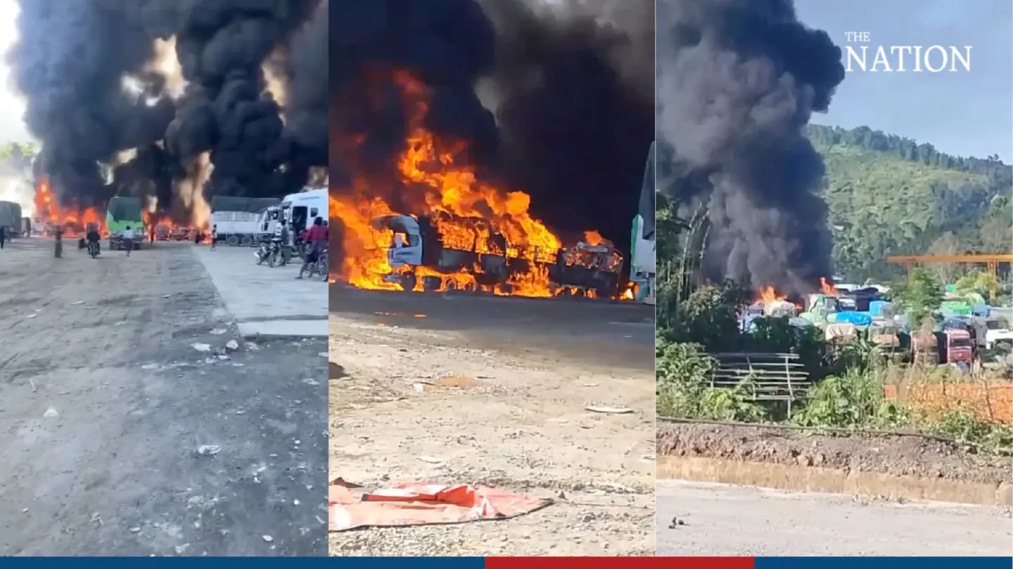 Trucks burn on Myanmar-China border, insurgents blamed - state media Trucks burn on Myanmar-China border, insurgents blamed - state media