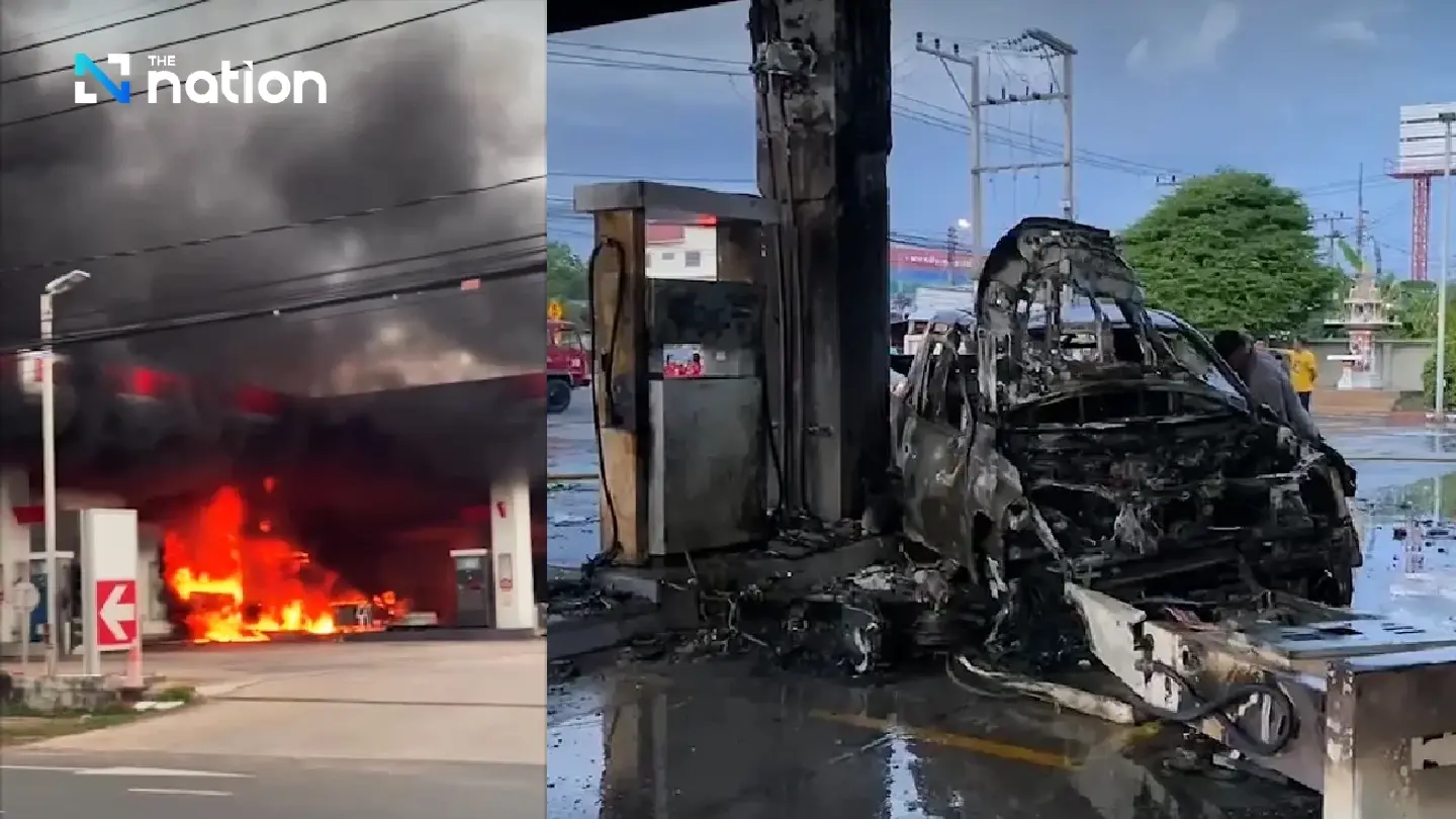 Two injured in fire after pickup hits petrol dispenser in Surin Two injured in fire after pickup hits petrol dispenser in Surin