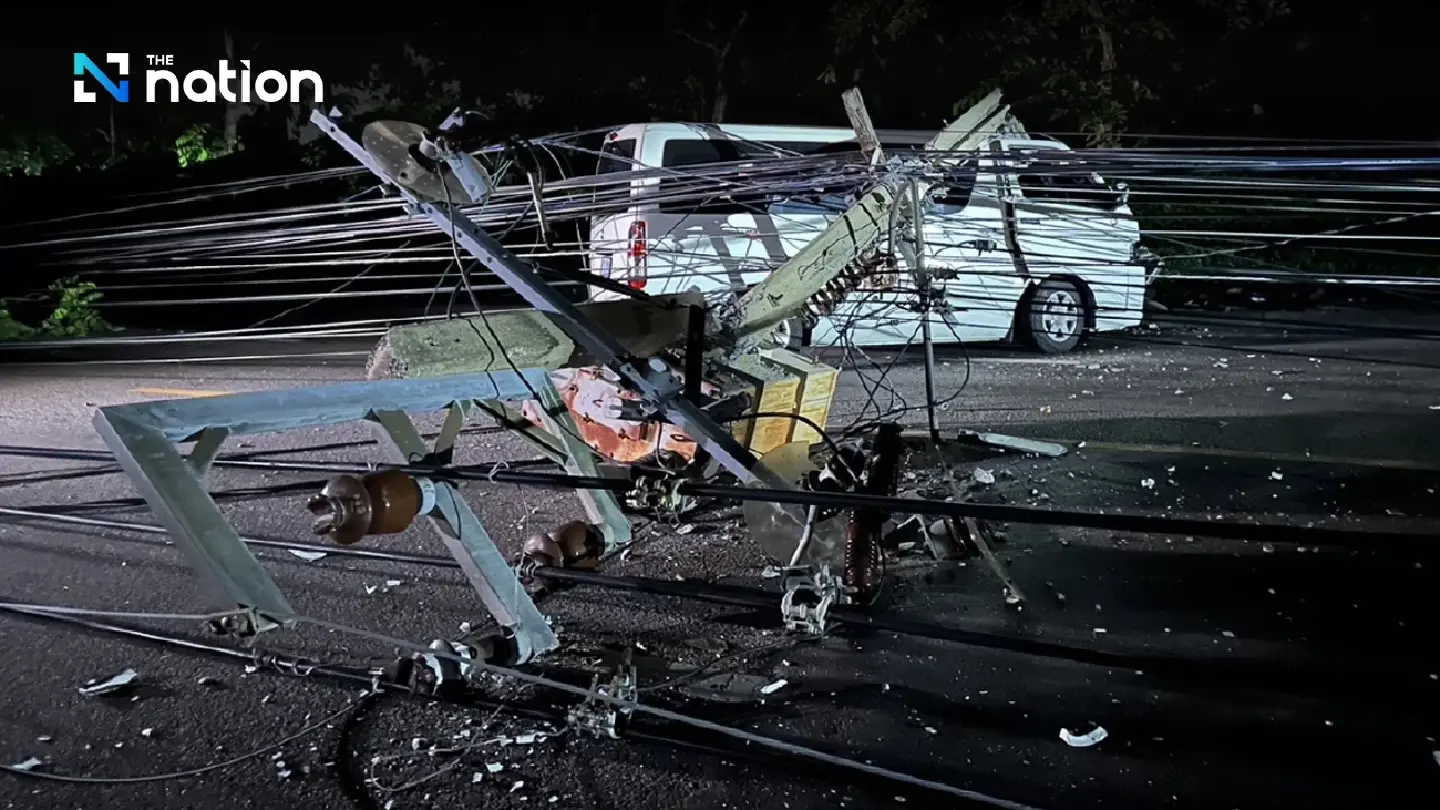 Electricity supply disrupted as van topples 17 poles in Bangkok