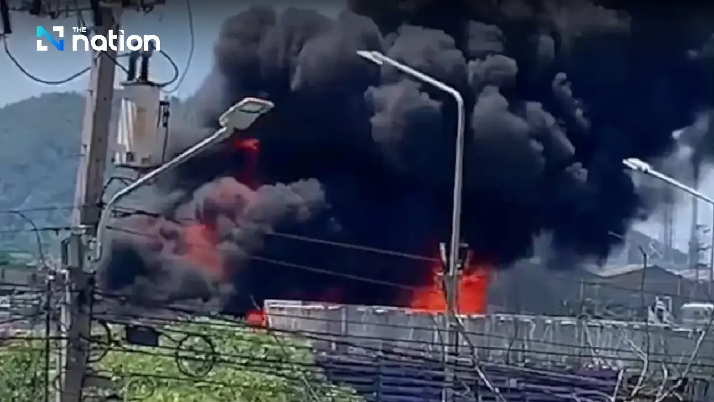 Fire breaks out in pile of old automotive parts in Laem Chabang Fire breaks out in pile of old automotive parts in Laem Chabang