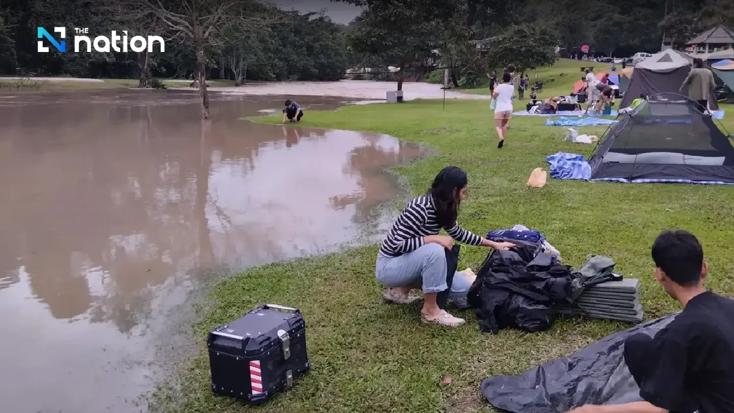 Campers wake up to a wet surprise as Lam Ta Khong river breaks bank