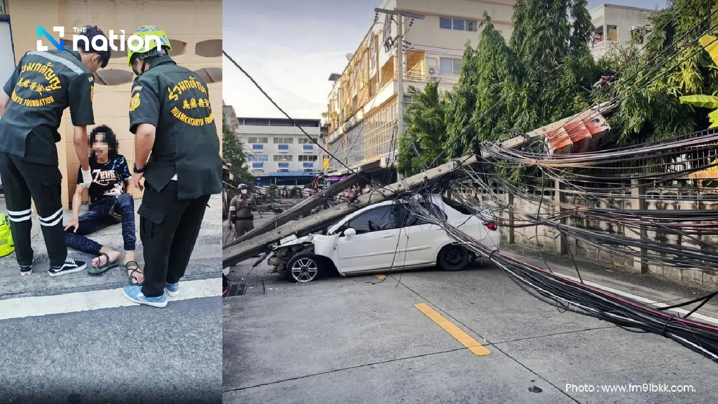 Car crash in Bangkok knocks down 12 power poles