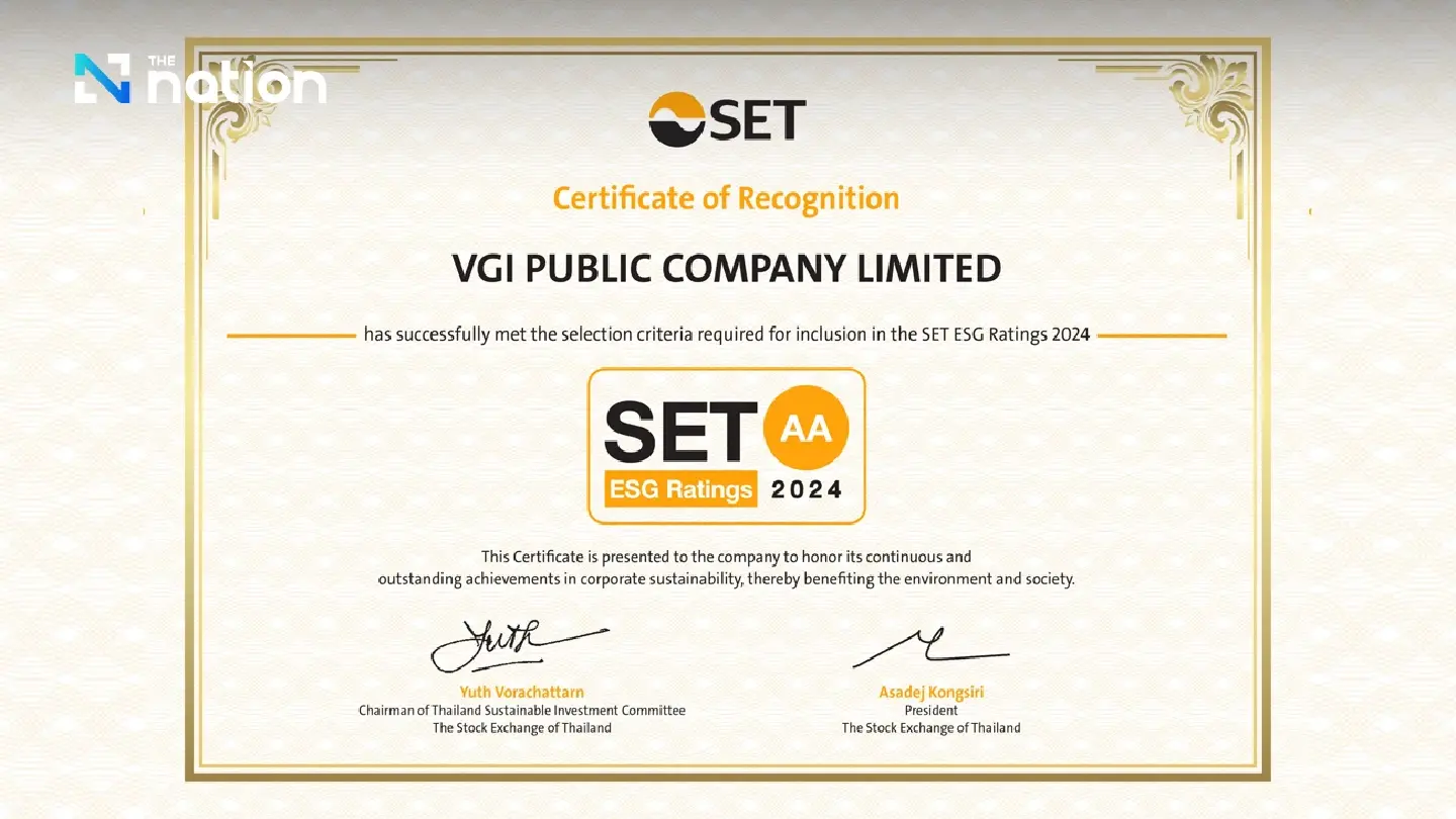 VGI achieves “AA” level in “SET ESG Ratings” for the fourth consecutive years
