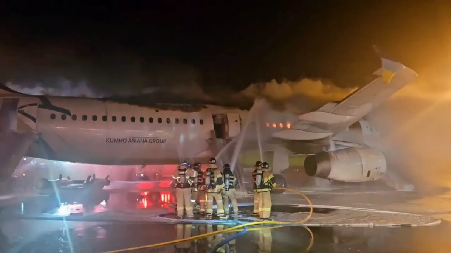 Plane catches fire at South Korean airport; all 176 on board evacuated Plane catches fire at South Korean airport; all 176 on board evacuated