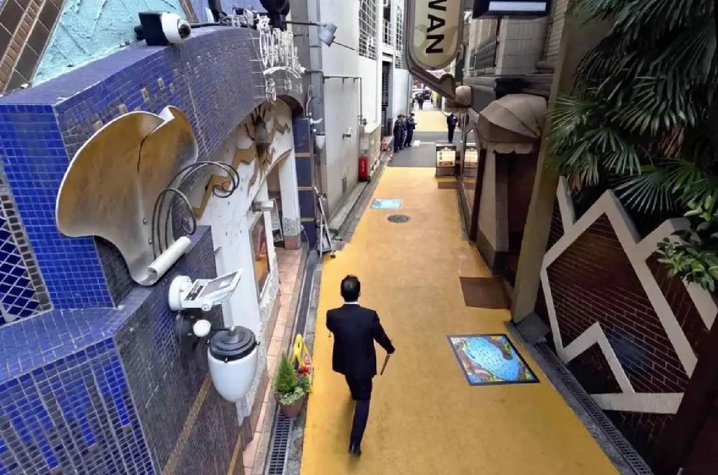 Street in Osaka painted yellow to curb prostitution