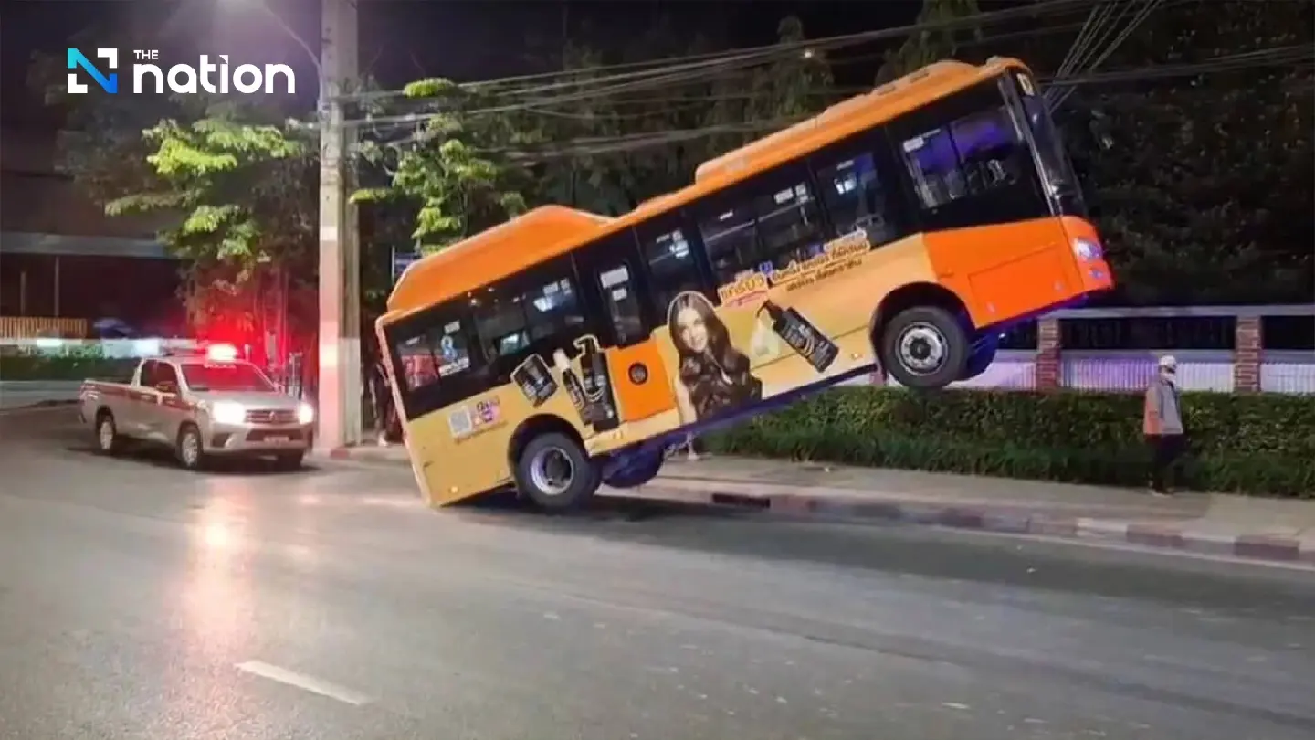 No injuries as city bus loses control, gets hung up on power lines