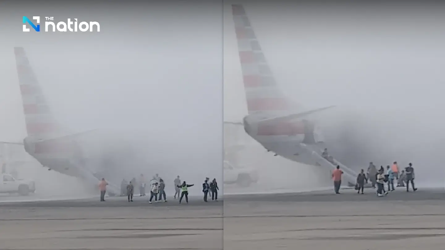 American Airlines jet engine catches fire after landing in Denver