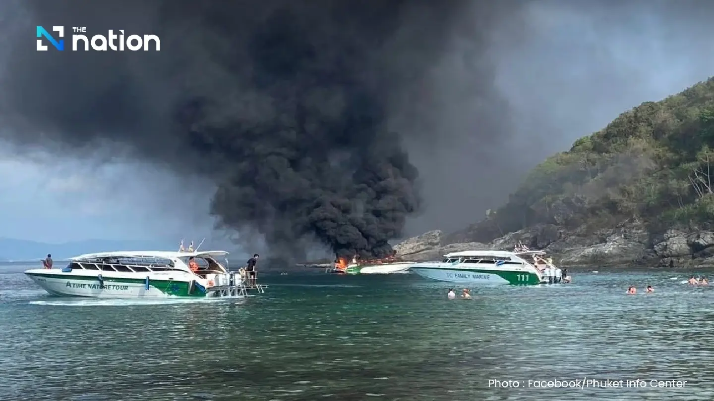 Speedboat catches fire near Phuket’s Maiton Island, leaving two injured Speedboat catches fire near Phuket’s Maiton Island, leaving two injured