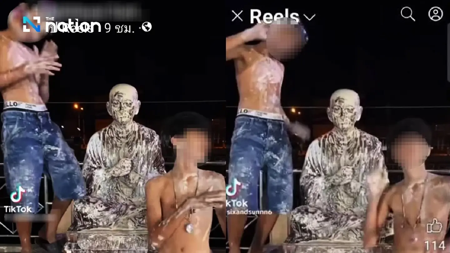 Social media uproar over boys disrespecting statue of revered monk