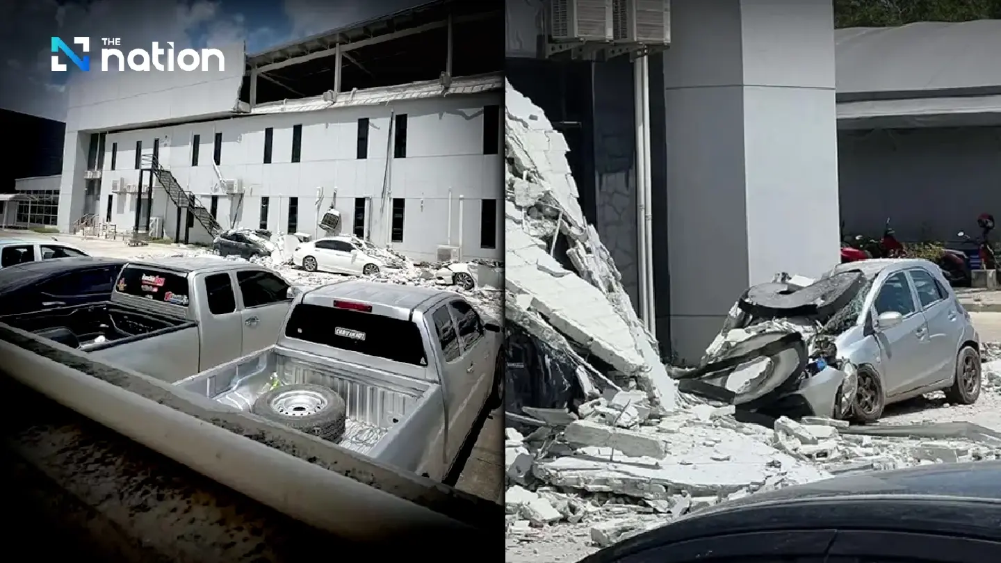 Vehicles damaged as factory structure collapses in Chonburi — No injuries reported Vehicles damaged as factory structure collapses in Chonburi — No injuries reported
