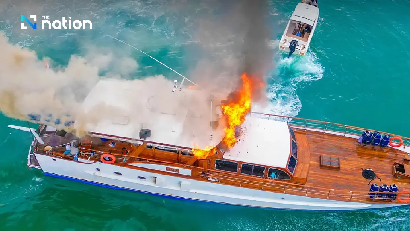 Classic 100-year-old yacht catches fire off Na Jomtien coast