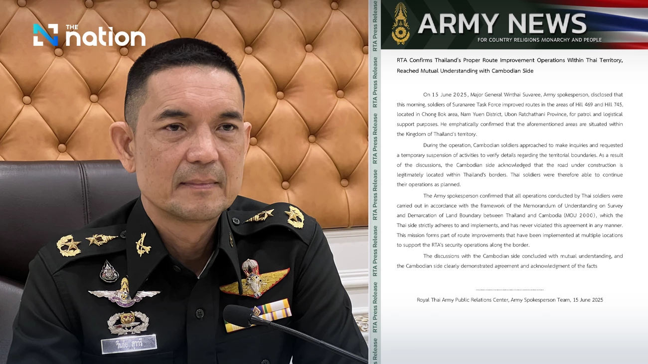 Thai Army confirms roadwork near Thai-Cambodian border within sovereign territory