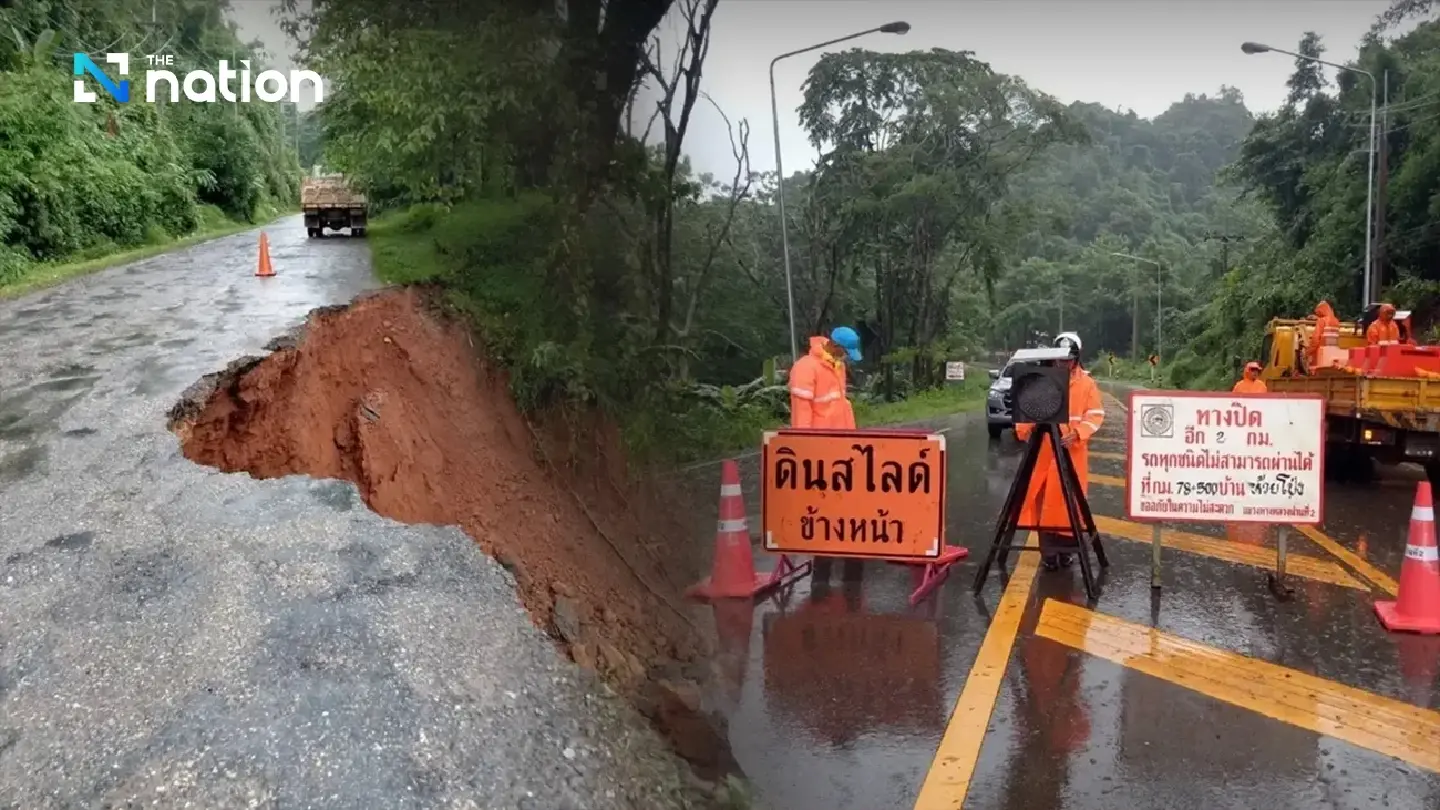 Two roads in Nan impassable after landslide and bridge approach collapse