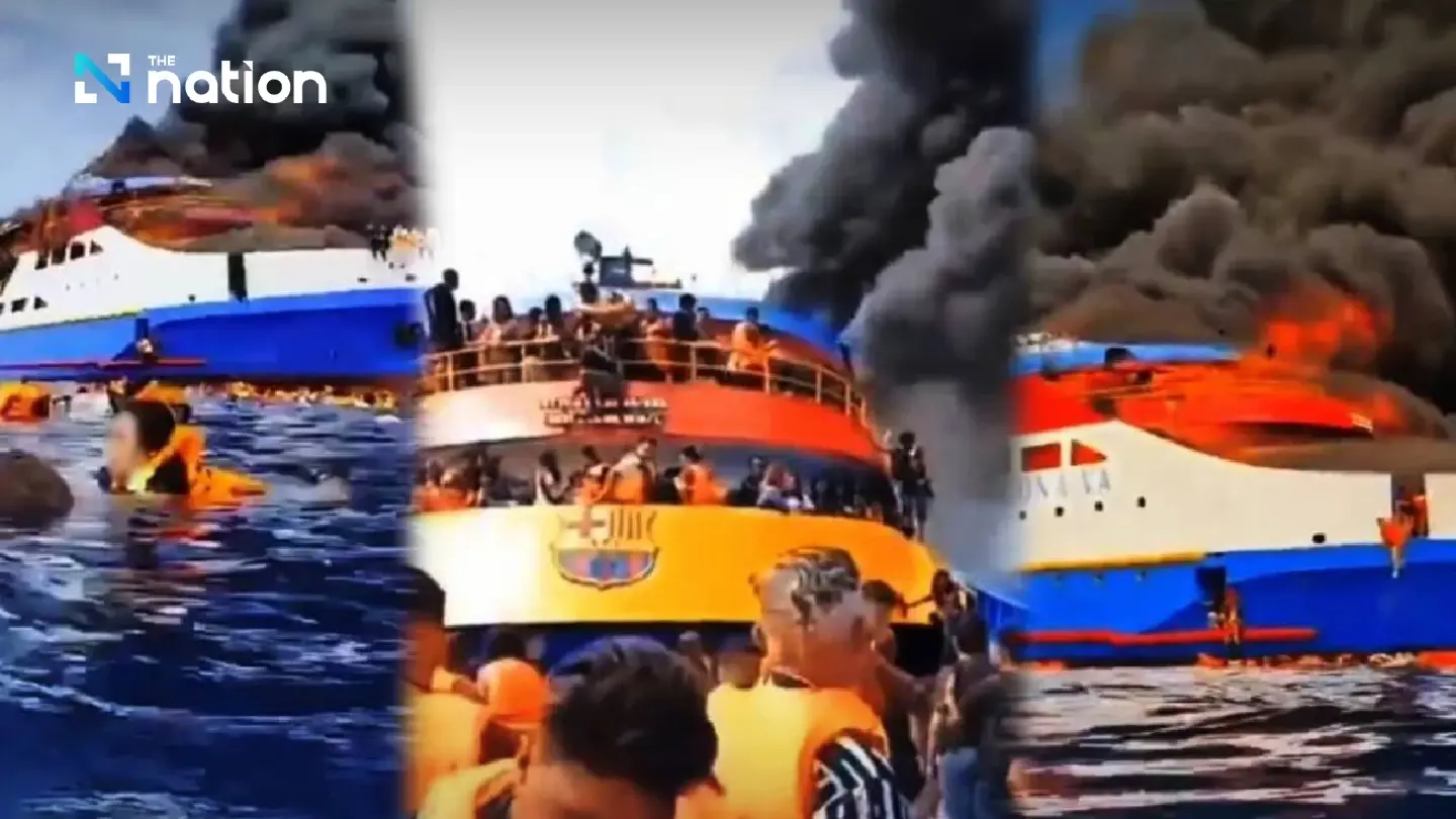 Indonesian ferry blaze forces passengers to jump overboard Indonesian ferry blaze forces passengers to jump overboard