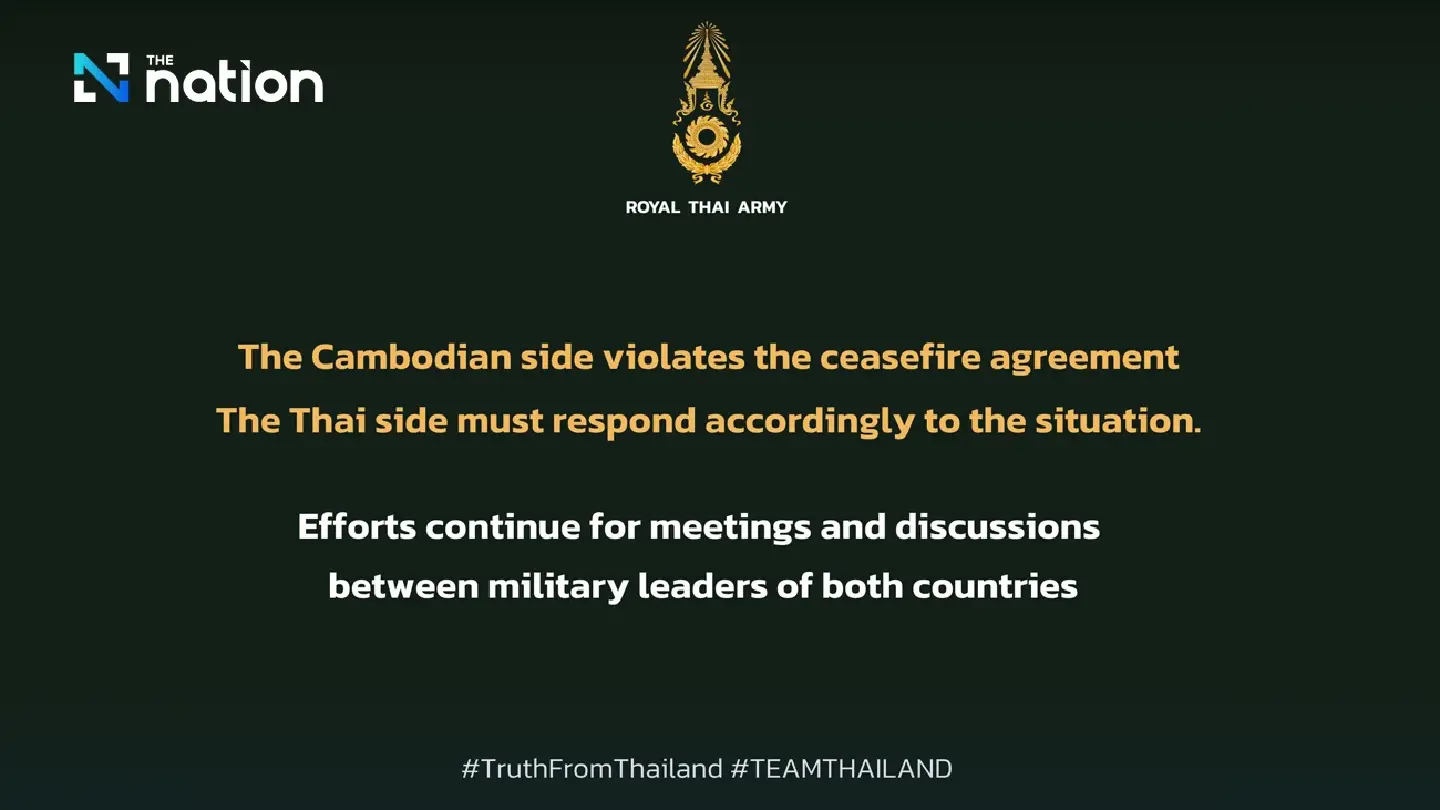 Royal Thai Army responds to Cambodia’s ceasefire violation with countermeasures Royal Thai Army responds to Cambodia’s ceasefire violation with countermeasures