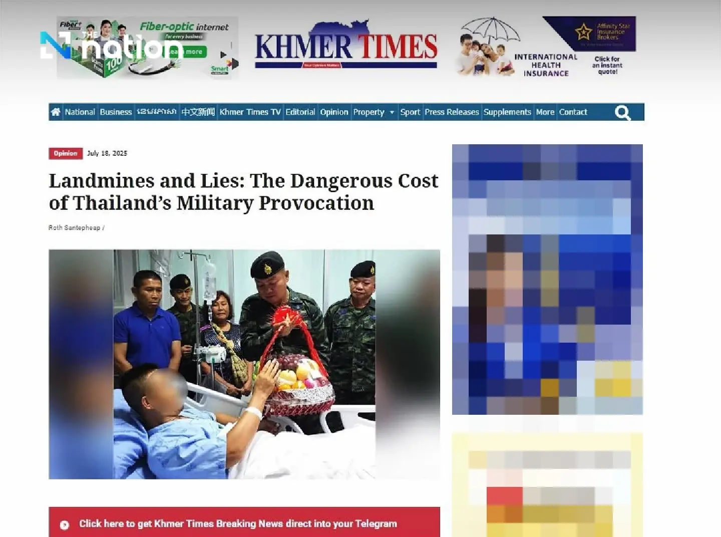 Article in Cambodian media uses landmine incident to claim disputed territory Article in Cambodian media uses landmine incident to claim disputed territory