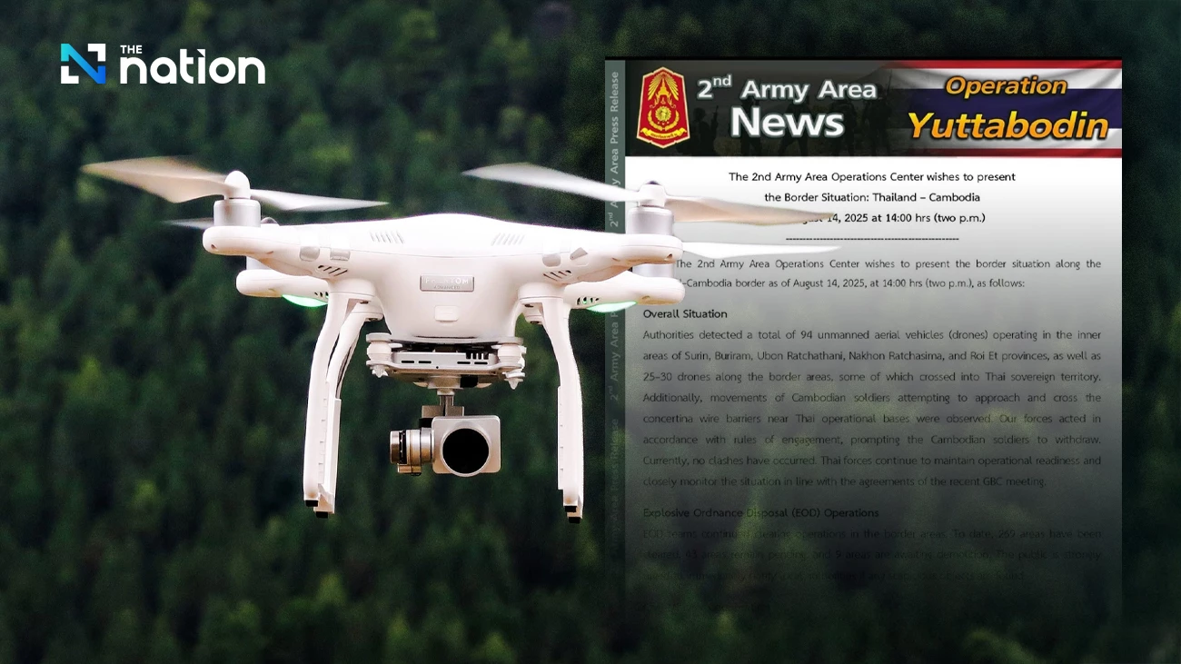 Thai Army detects drones along Cambodian border, Cambodian troops retreat after confrontation