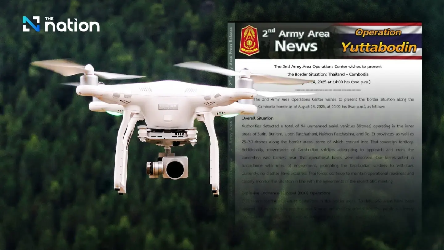 Thai Army detects drones along Cambodian border, Cambodian troops retreat after confrontation Thai Army detects drones along Cambodian border, Cambodian troops retreat after confrontation