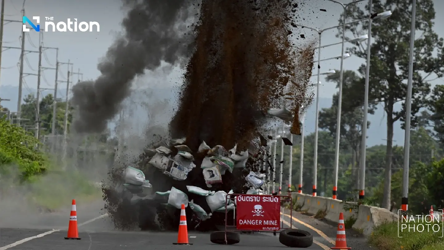 EOD team destroys Cambodian BM-21 rocket found on road near civilian area in Sisaket