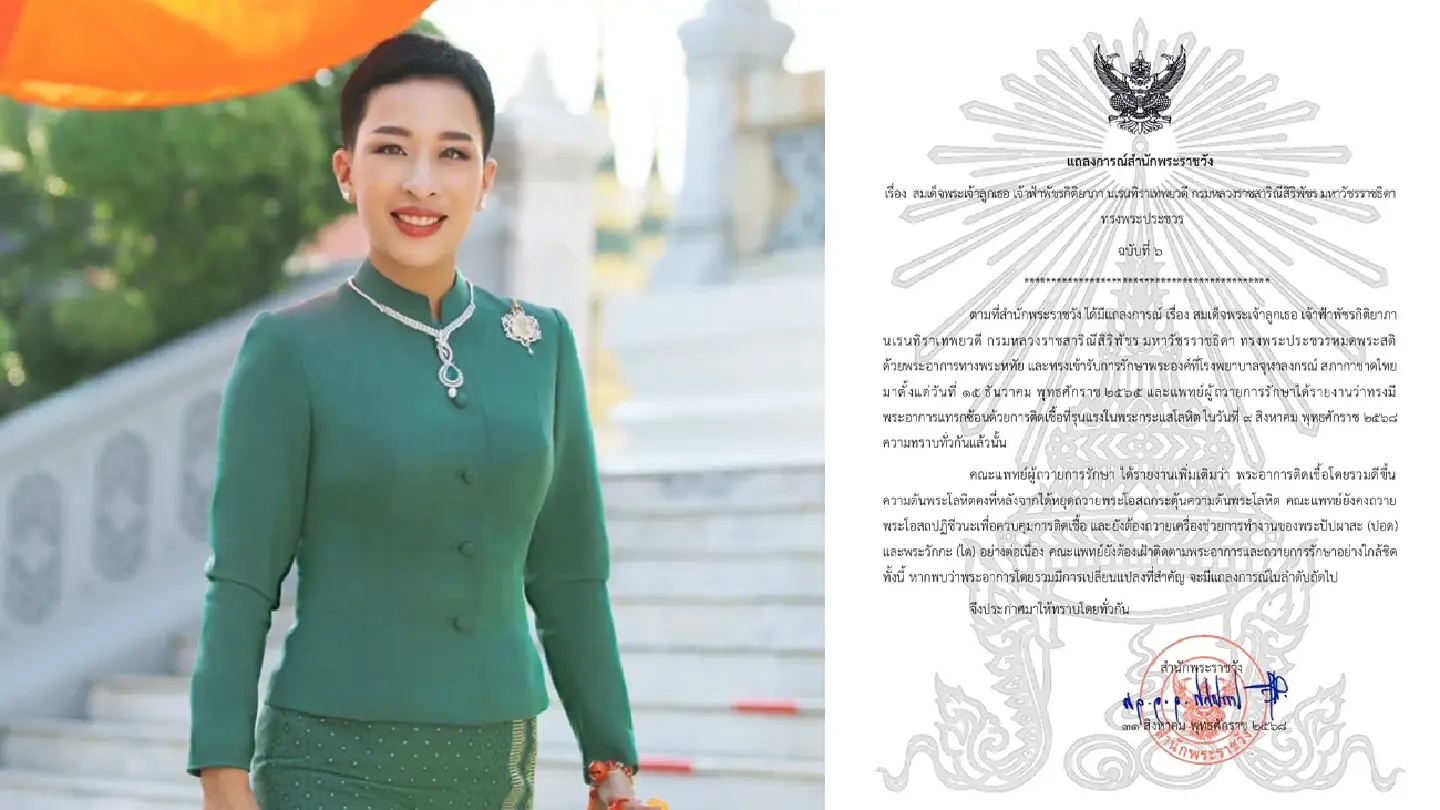 Royal Household Bureau issues 6th statement on Princess Bajrakitiyabha’s health Royal Household Bureau issues 6th statement on Princess Bajrakitiyabha’s health