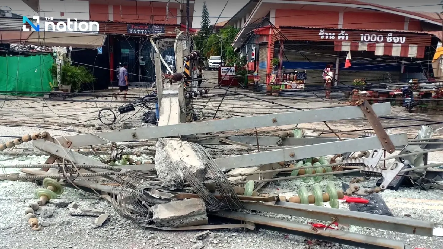 Road accident topples 12 power poles, blackout hits Chonburi