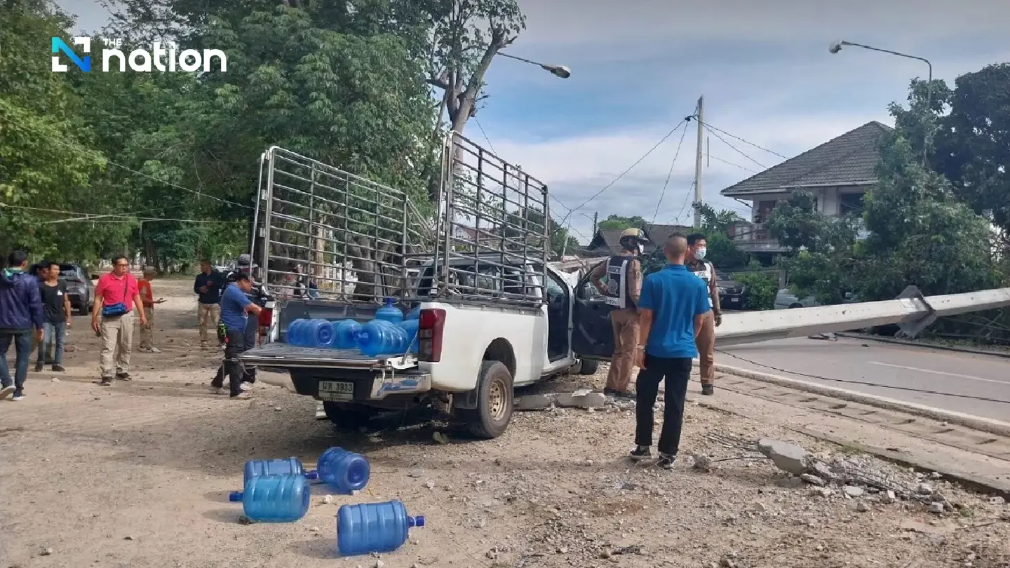 Pickup truck knocks down 52 power poles in Chiang Mai, causing major blackout