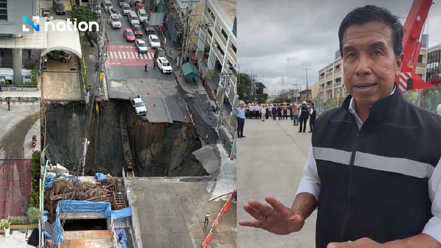 Chadchart confirms road collapse at Vajira Hospital caused by soil entering metro tunnel
