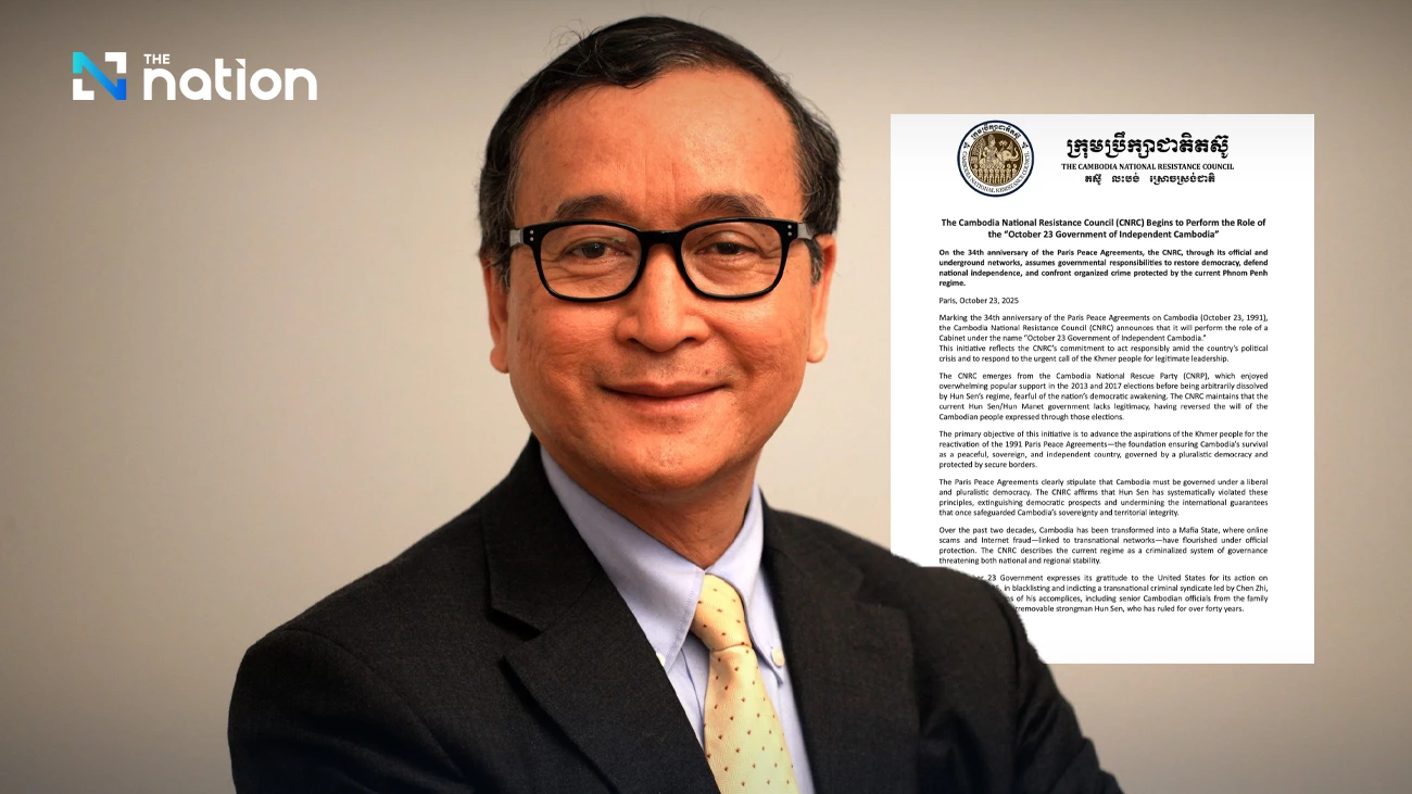 Sam Rainsy declares formation of ‘Independent Cambodian Government’ on Paris Peace Accord anniversary