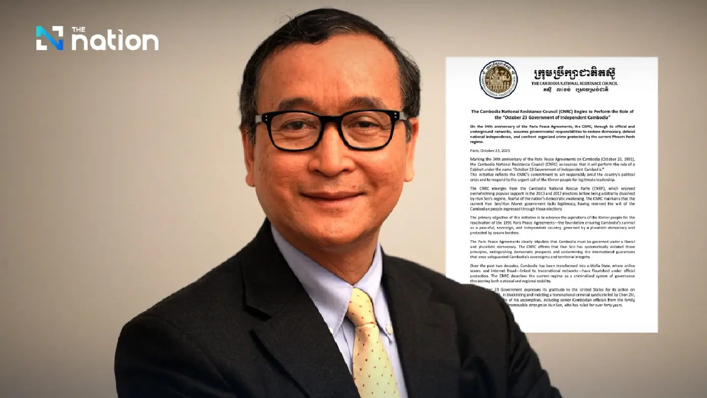 Sam Rainsy declares formation of ‘Independent Cambodian Government’ on Paris Peace Accord anniversary
