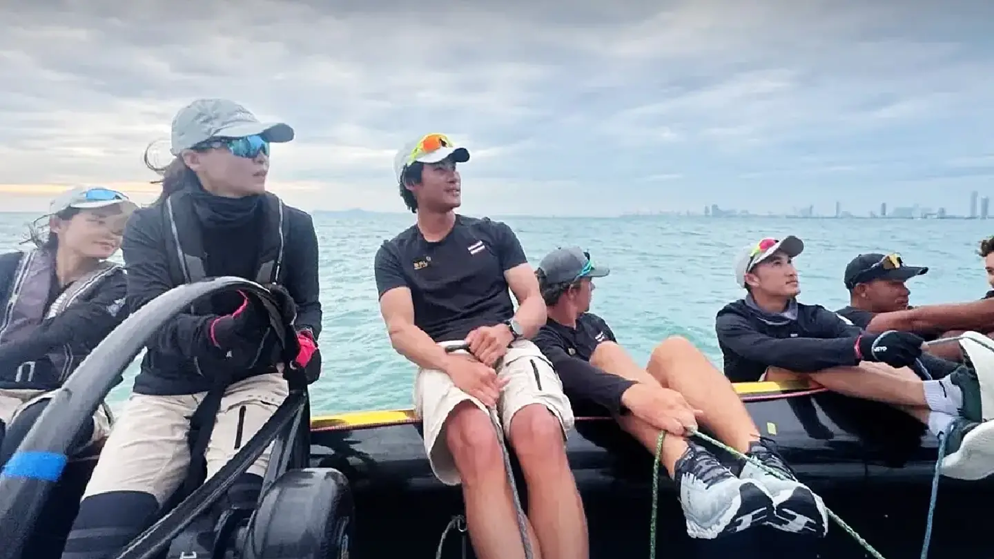 Queen Suthida trains with Thai sailing team ahead of SEA Games keelboat debut