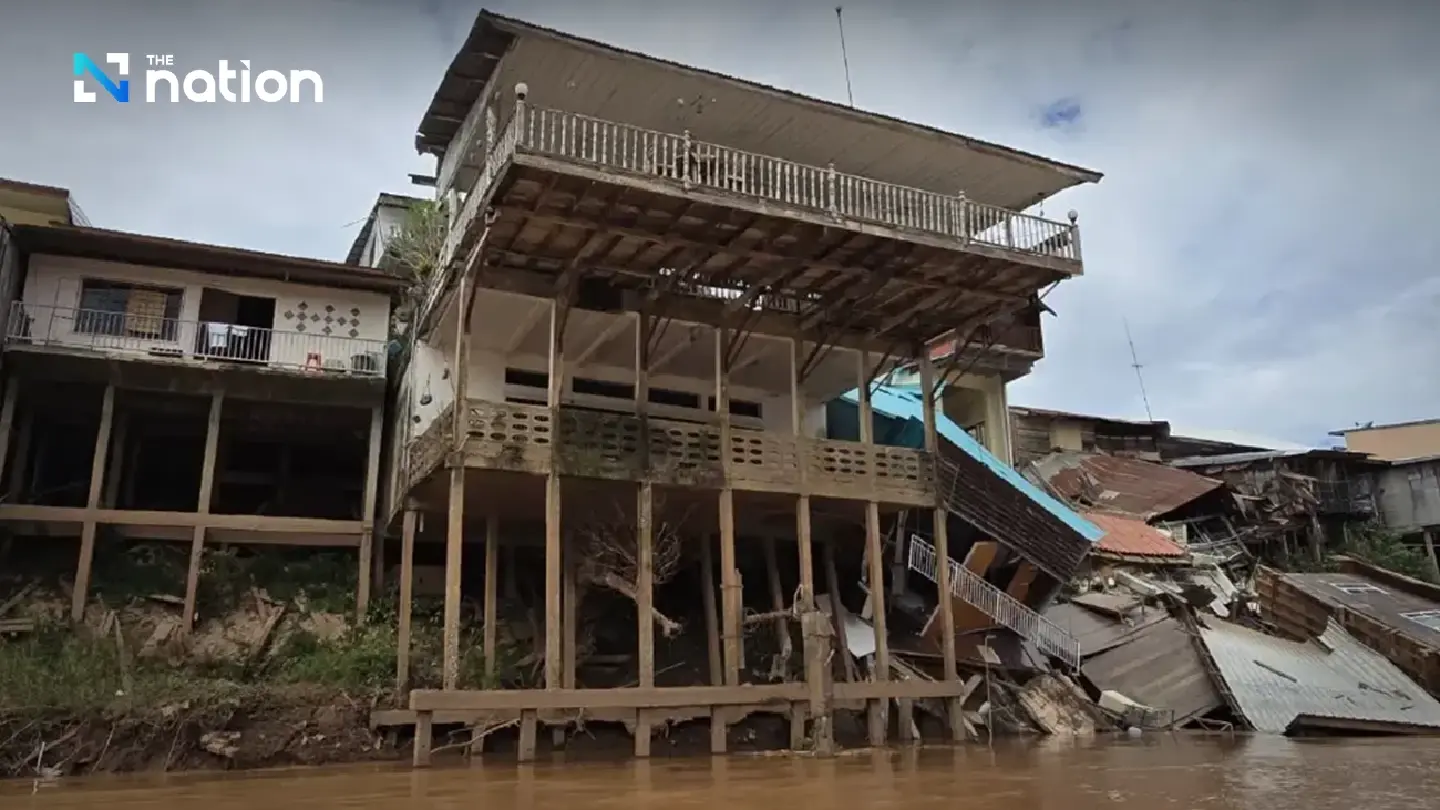 Homes damaged as Nan riverbank collapses in Uttaradit, emergency declared
