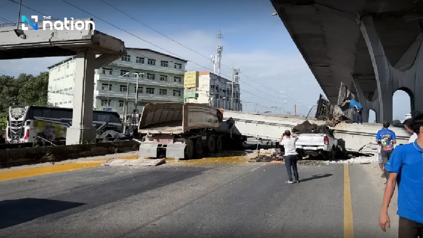 Overpass collapse on Bang Na-Trat Road causes major traffic disruption and injuries Overpass collapse on Bang Na-Trat Road causes major traffic disruption and injuries