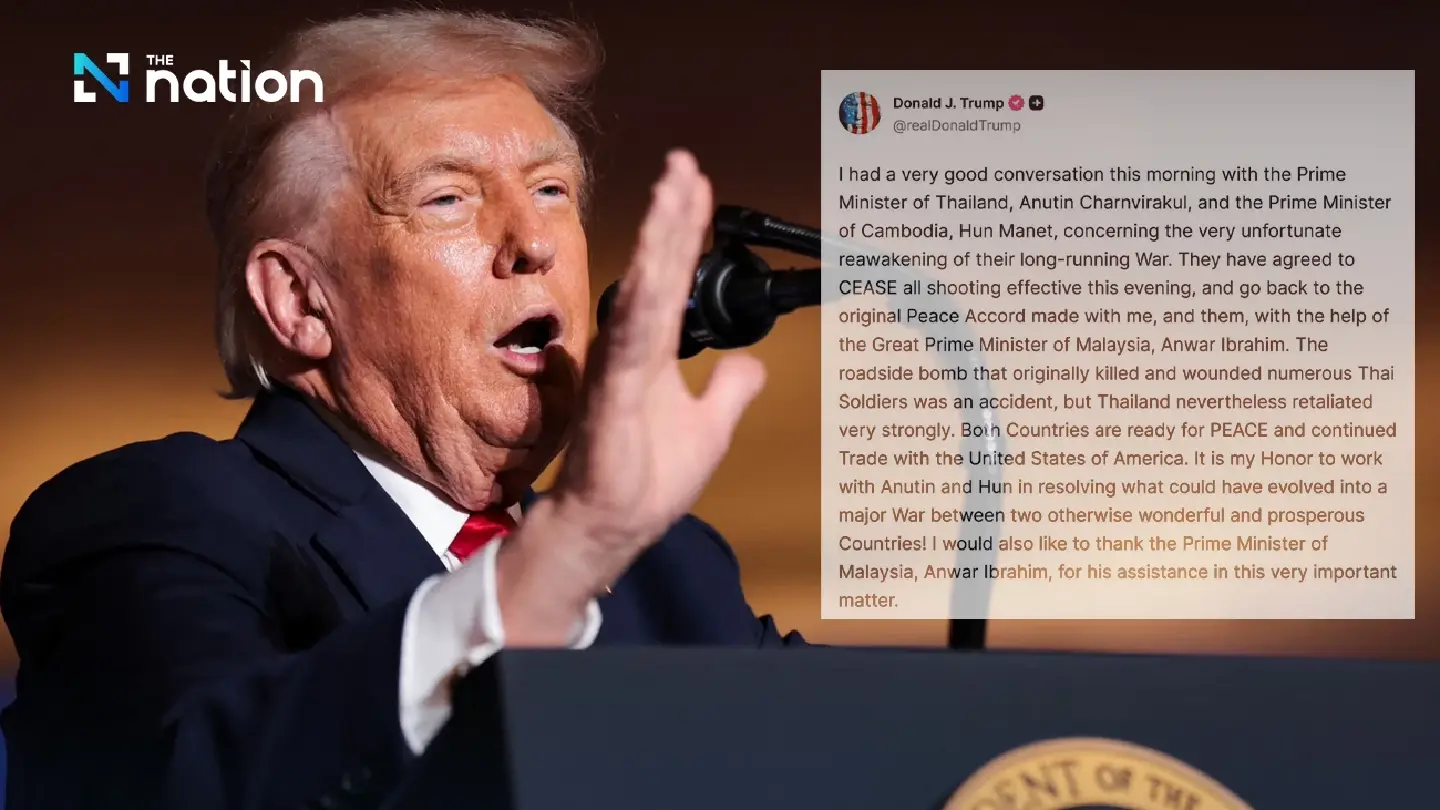 Trump calls Thai landmine blast an “accident”, says Thailand retaliated strongly as Anutin defends border response