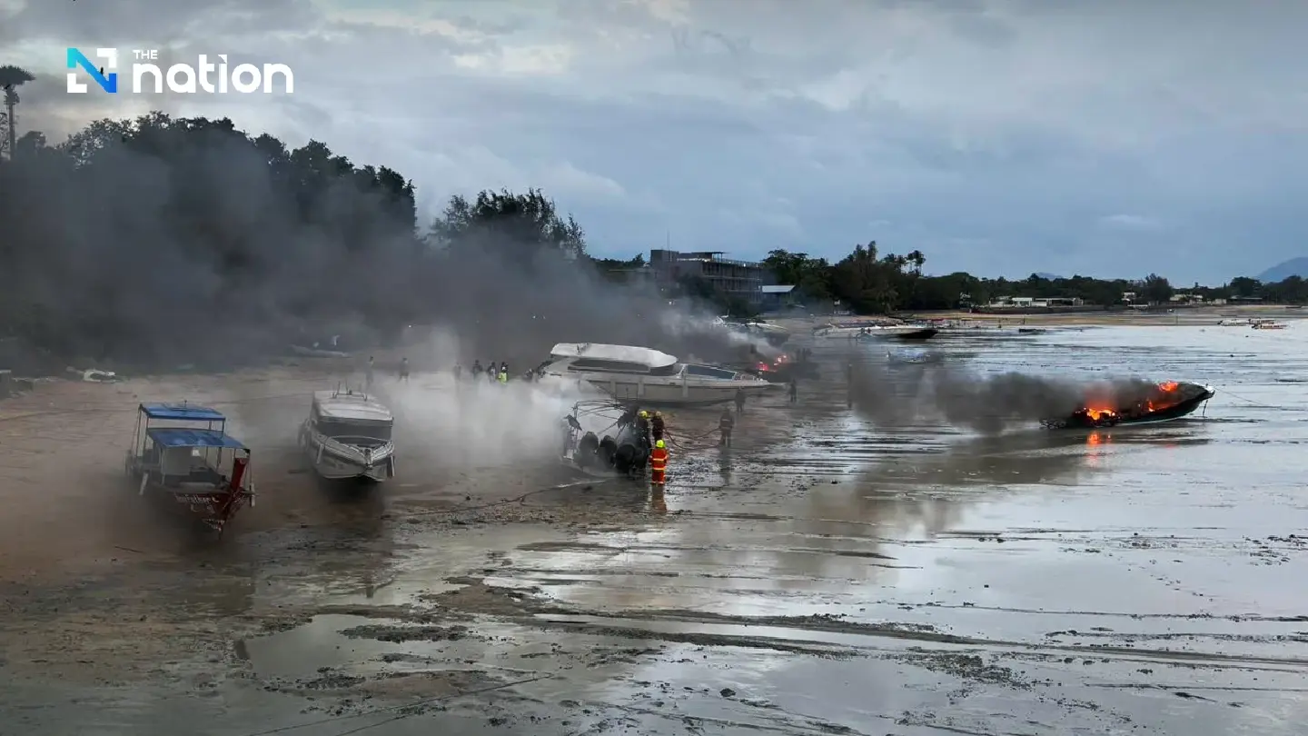 More than 20 speedboats destroyed in Phuket marina fire as governor orders probe and oil-containment measures More than 20 speedboats destroyed in Phuket marina fire as governor orders probe and oil-containment measures