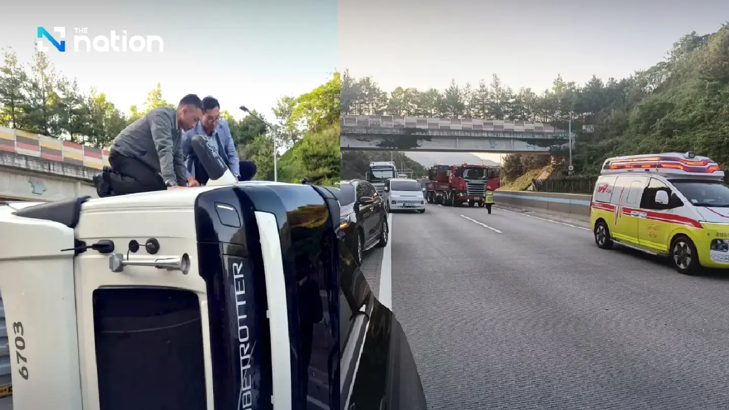 Thai colonel praised after roadside rescue in South Korea Thai colonel praised after roadside rescue in South Korea