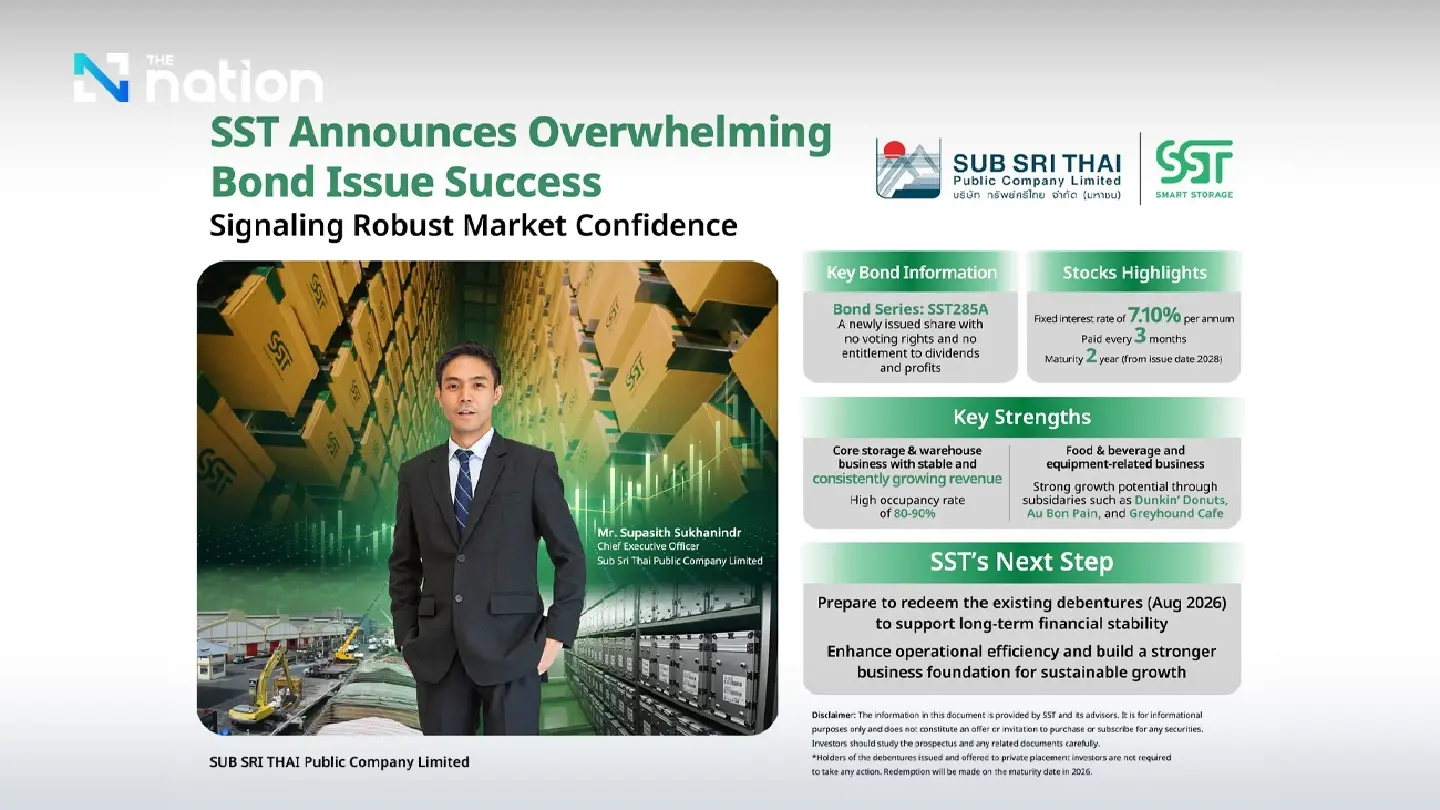 Sub Sri Thai (SST) Announces Overwhelming Bond Issue Success, Signaling Robust Market Confidence