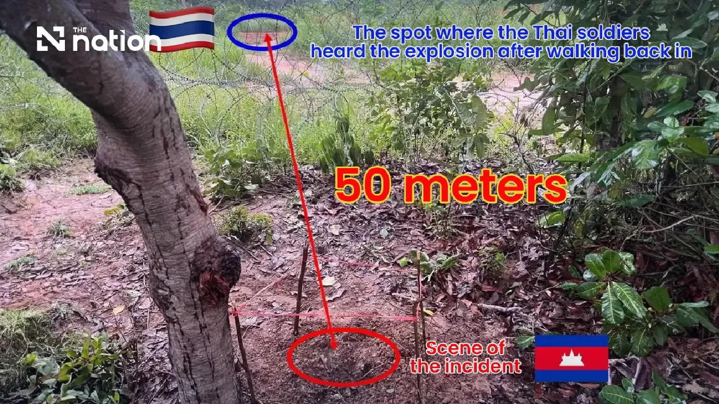 Thai army evidence places border blast 50 metres inside Cambodia Thai army evidence places border blast 50 metres inside Cambodia