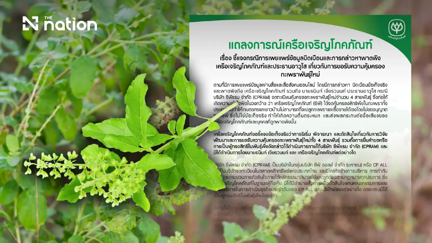 CP Group Clarifies New Holy Basil Varieties, Rejecting Claims of Nationwide Rights CP Group Clarifies New Holy Basil Varieties, Rejecting Claims of Nationwide Rights